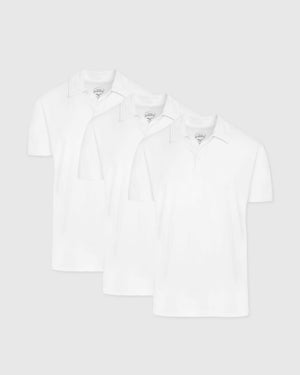 White Classic Polo 3-Pack: Three identical short-sleeve, collared polos displayed side by side.
