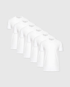 True ClassicAll-White Tall Straight Hem Crew Neck T-Shirt 6-Pack stacked neatly.