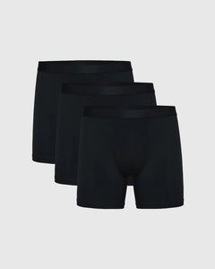 True ClassicBlack Boxer Briefs 3-Pack displayed in a staggered arrangement.