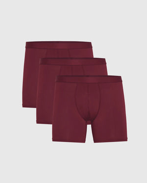 Burgundy Boxer Briefs 3-Pack neatly arranged, showcasing soft fabric and supportive design.