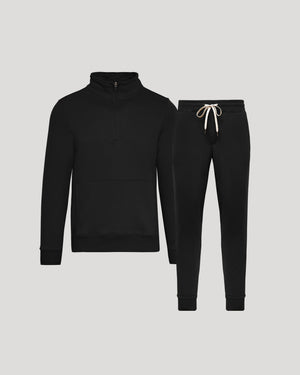 Black Half Zip Fleece Sweatshirt & Jogger 2-Pack laid flat.