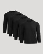 Black Heavyweight Long Sleeve Pocket Crew 4-Pack