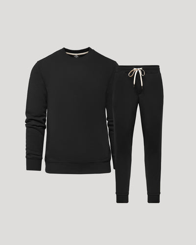 Black Pullover Fleece Crew & Jogger Set
