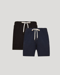 True ClassicBlack & Dark Heather Navy Active Comfort Shorts 2-Pack with elastic waistbands.