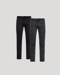 True ClassicTwo pairs of black jeans on a light gray background