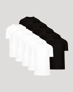 True ClassicBlack & White Active Crew 10-Pack T-shirts, staggered display.