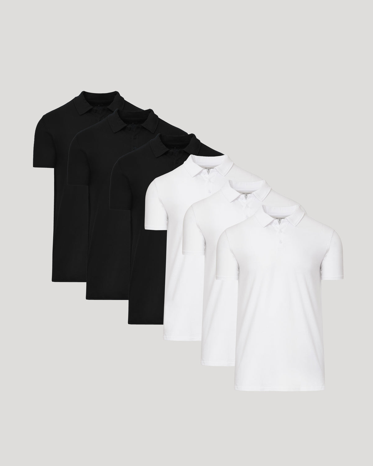 Black & White Tall Classic Polo 6-Pack laid out overlapping.
