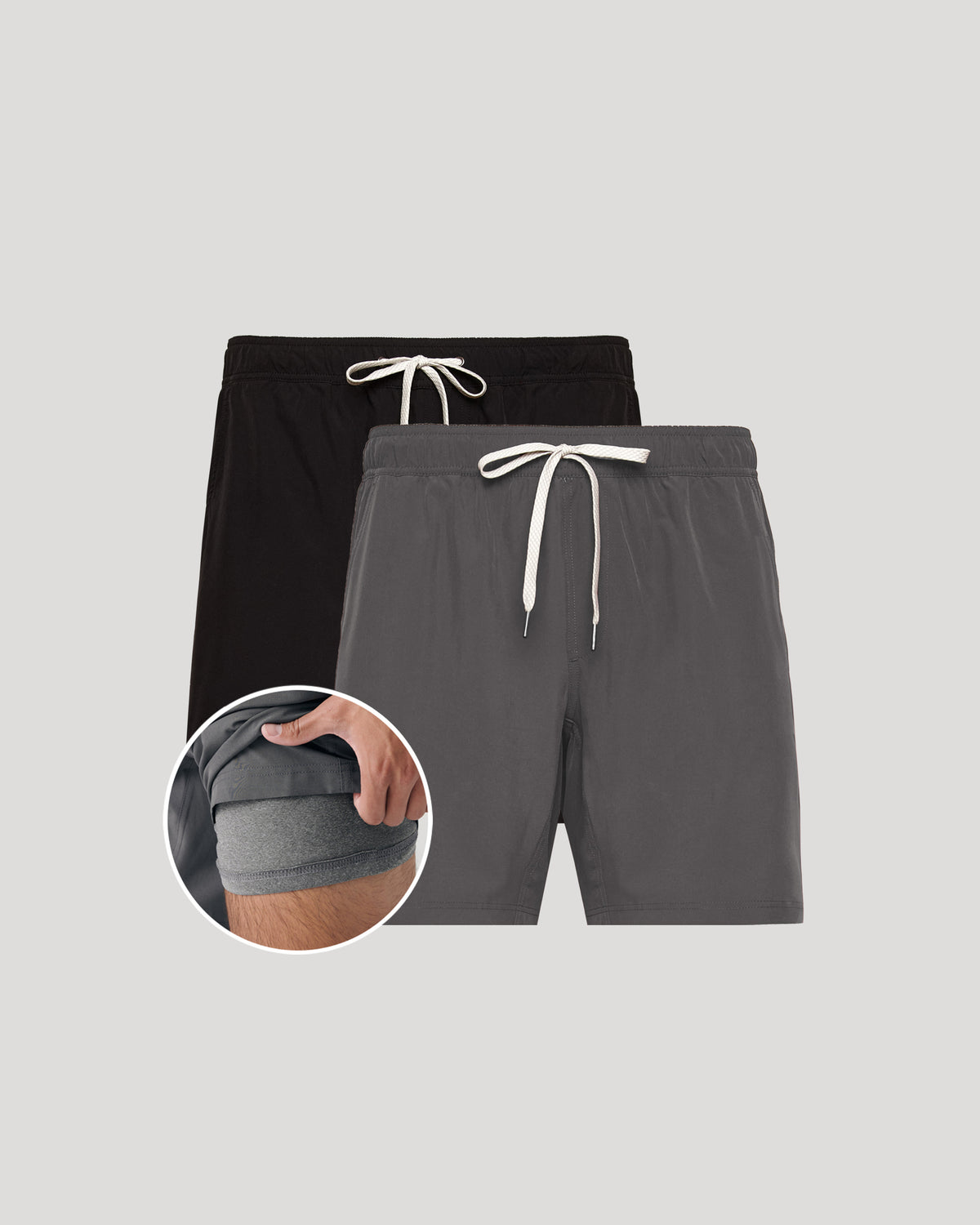 Black and Carbon Active Quick Dry Shorts with Liner 2-Pack featuring comfort liner.