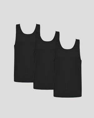 Black Sleeveless Active Mesh Tank 3-Pack, arranged side-by-side.