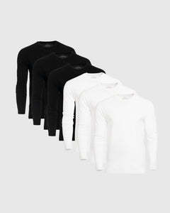 True ClassicBlack & White Classic Long Sleeve Crew Neck 6-Pack, staggered display.