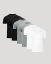 Classic Pocket Crew 6-Pack featuring men's basic short sleeve crew neck t-shirts in black, gray, and white with a comfortable fit and casual style.