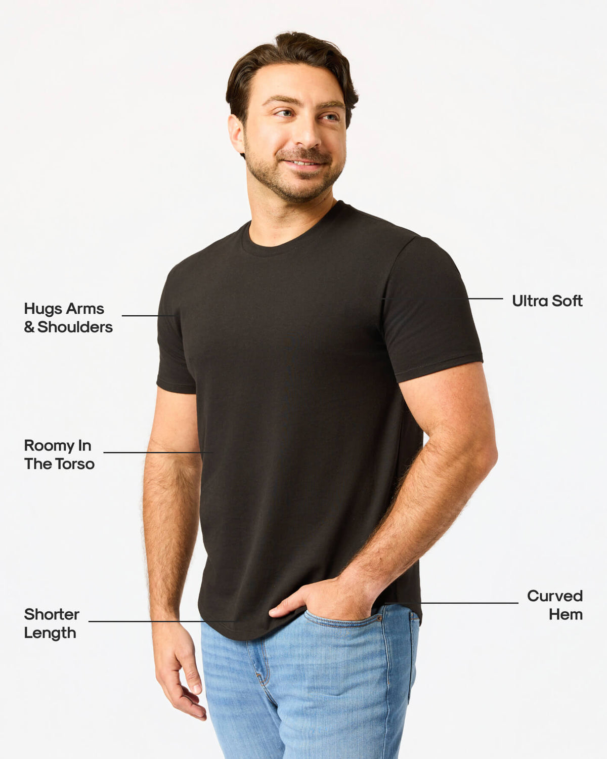All Black Short Classic Curved Hem Crew 3-Pack