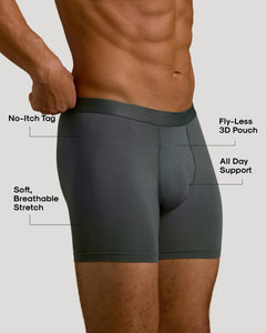 True ClassicMan wearing Carbon & Navy Boxer Briefs 6-Pack with highlighted features.