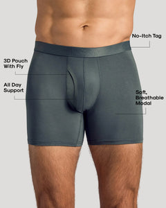 True ClassicCarbon Boxer Briefs W/ Fly 12-Pack 2025 featuring 3D pouch and soft modal.