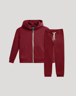 Conjunto de sudadera polar con capucha de cremallera completa y joggers para niño, granate oscuro, 2 piezas