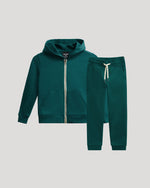 Conjunto de Sudadera con Capucha con Cremallera y Jogger de Forro Polar Verde Esmeralda para Niño (2 piezas)