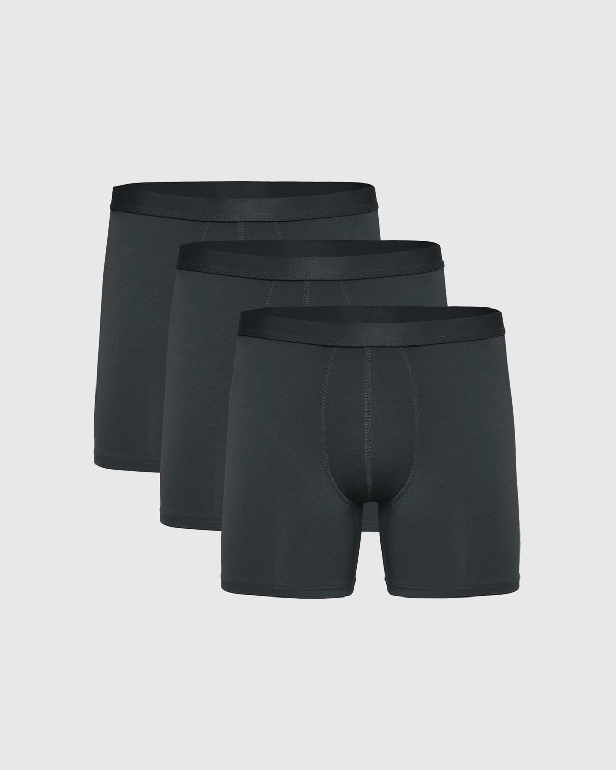 Carbon Boxer Briefs 3-Pack arranged in staggered row, showcasing sleek design.