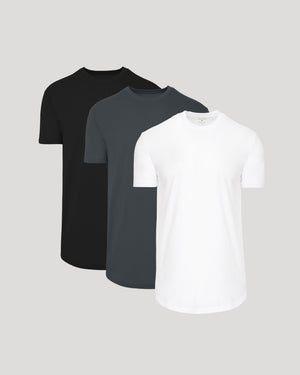 Classic Short Sleeve Tall Curved Hem Crew 3-Pack, layered display.