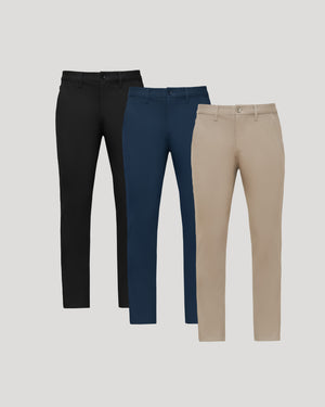 Core Slim Chino Pants 3-Pack displayed in sleek, wrinkle-resistant fabric.