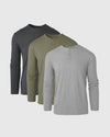 The Timeless Classic Long Sleeve Henley 3-Pack shirts displayed.