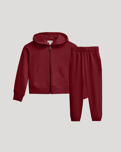 Dark Maroon Cropped Zip Hoodie & Relaxed Joggers Set