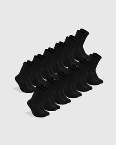 True ClassicBlack Half Crew Socks 12-Pack neatly displayed, showcasing seamless toe and contour seam.