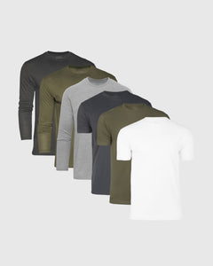 True ClassicHoliday Core Variety 6-Pack of plain crew-neck T-shirts, short and long sleeves.