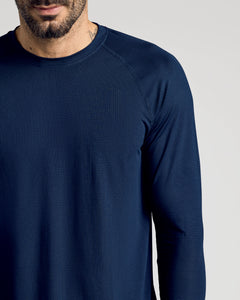 True ClassicNavy Long Sleeve Active Mesh Crew worn by a bearded man.