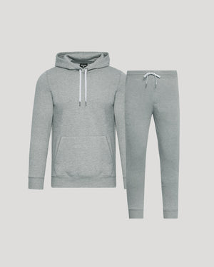 Dark Heather Gray Pullover Fleece Hoodie & Jogger 2-Pack featuring a hooded sweatshirt and matching drawstring pants for men's basics