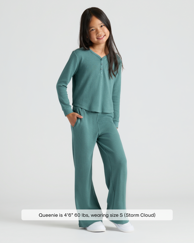 Girls Long Sleeve Boxy Waffle Henley