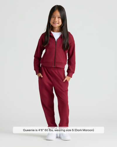 Dark Maroon Cropped Zip Hoodie & Relaxed Joggers Set