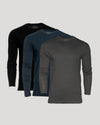 Classic Long Sleeve Crew Neck 3-Pack featuring men's basics in black, navy blue, and charcoal gray, designed with a comfortable fit and soft fabric for everyday wear.