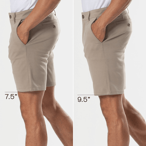 True ClassicCarbon 7.5 Inseam Chino Shorts, two inseam lengths displayed.