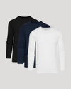 The Standard Waffle Long Sleeve Henley 3-Pack featuring men's basics in black, navy, and white waffle texture with buttoned collar detail and comfortable fit.