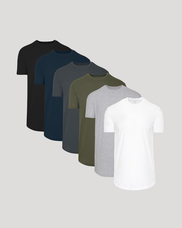 Staple Short Sleeve Tall Curved Hem Crew 6-Pack T-shirts arranged in arc.