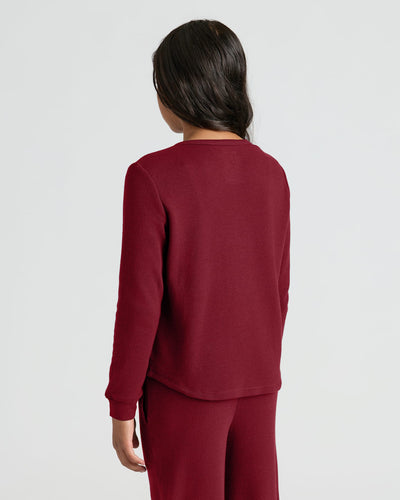 Dark Maroon Waffle Long Sleeve Henley & Waffle Leg Pants Set