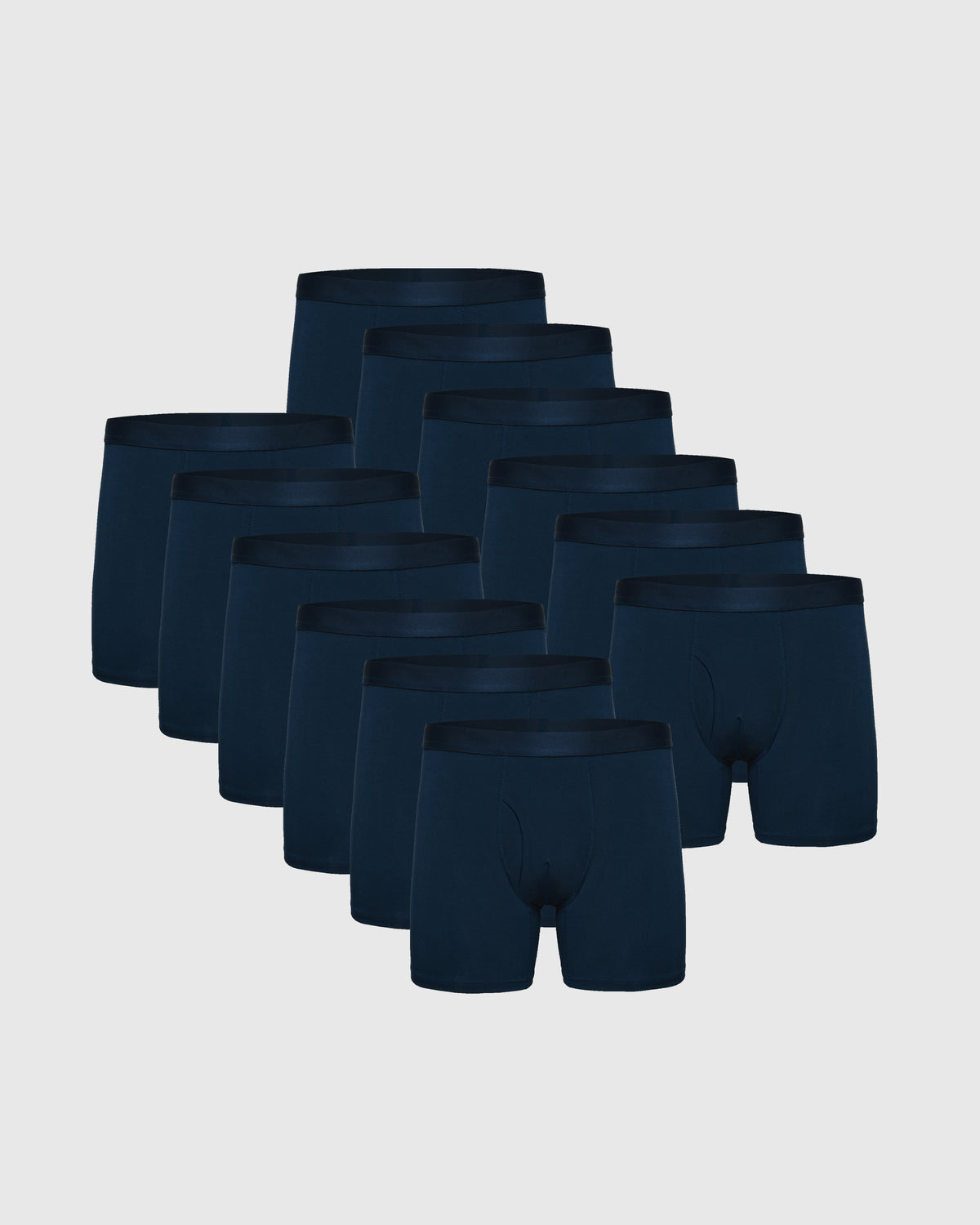 Navy Boxer Briefs W/ Fly 12-Pack arranged on a light-gray background.