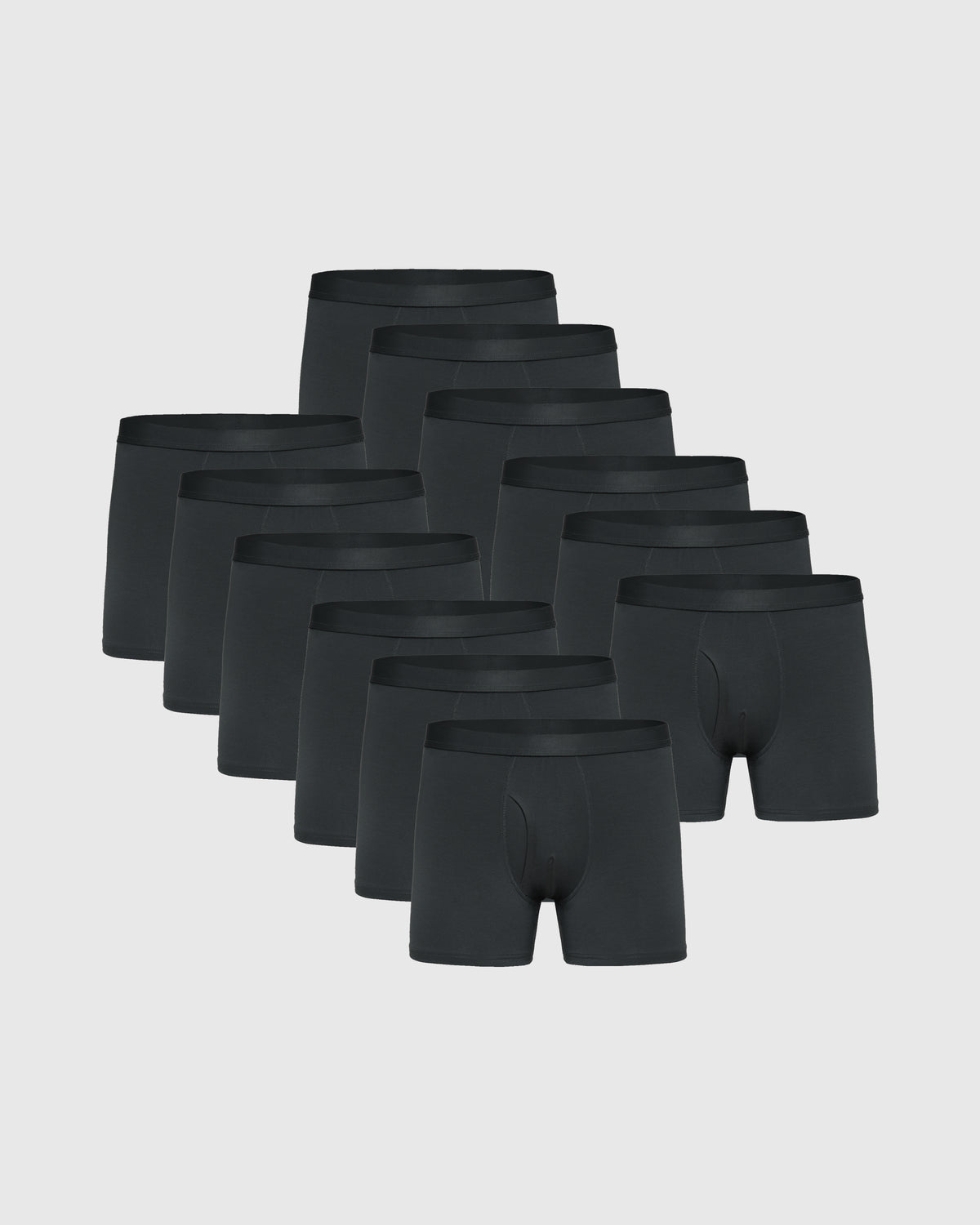 Carbon Boxer Trunks W/ Fly 12-Pack neatly arranged on neutral background.