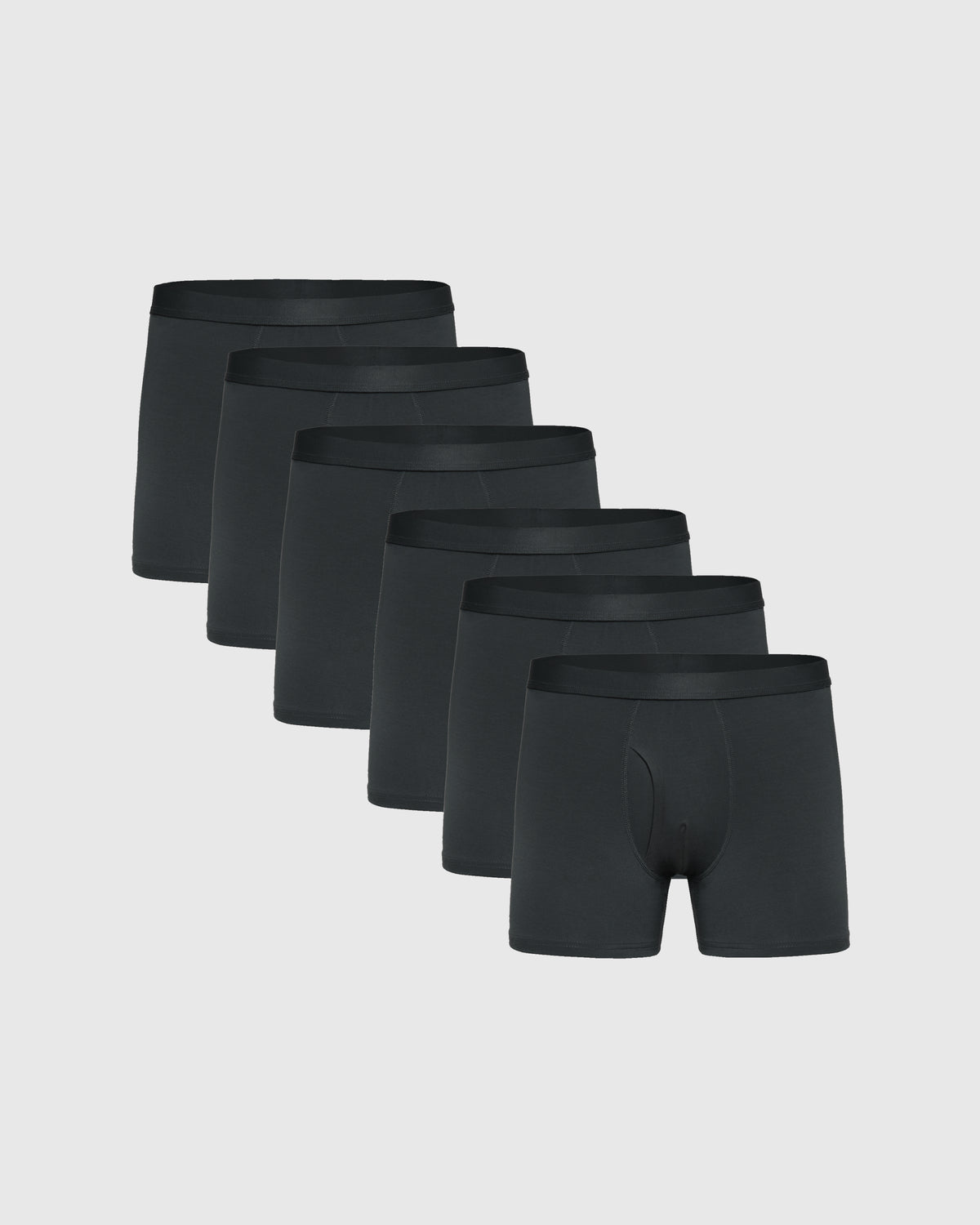 Carbon Boxer Trunks W/ Fly 6-Pack, black boxer-briefs, staggered row.