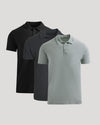 Classic Polo 3-Pack featuring three short sleeve men's polos in black charcoal and light gray for versatile everyday basics