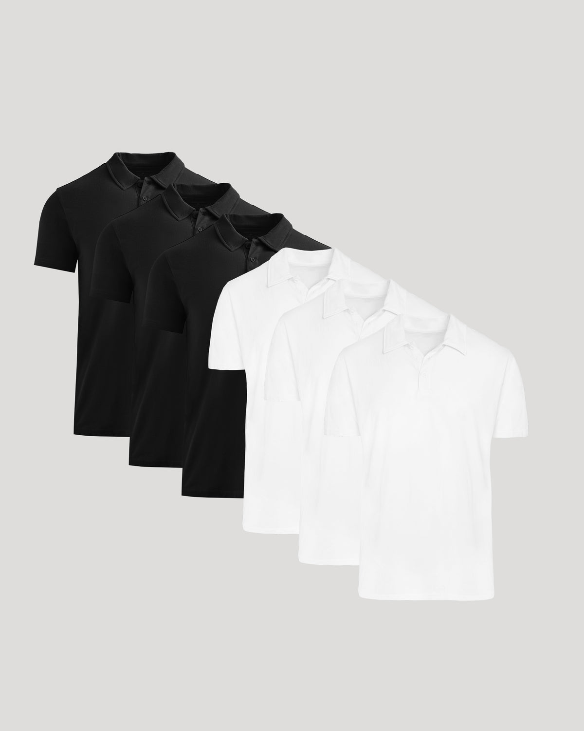 Six-pack set of True Classic Men’s Classic Short Sleeve Polo Shirt – Premium Comfort Fit for Everyday Wear, Workwear, or Blue Collar Men Gifts in black and white colors, displayed on a neutral background.