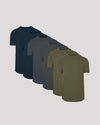 Classic Curved Hem Crew Neck 6-Pack featuring men's basics in navy, charcoal, and olive green with a modern curved hem and comfortable fit for everyday wear.