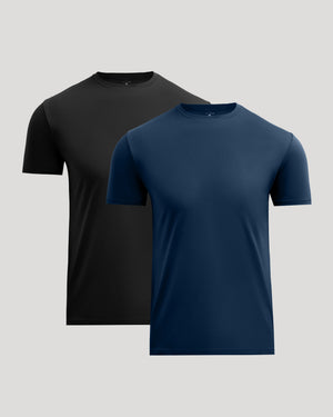 Pima Cotton Blend Crew 2-Pack featuring black and navy short sleeve crew neck shirts for men's basics.