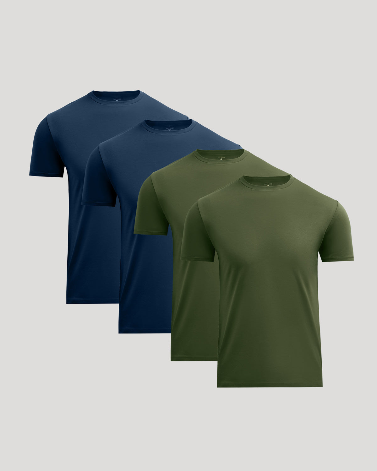 Pima Cotton Blend Crew 4-Pack featuring four short sleeve crew shirts in navy and olive green for men's everyday basics