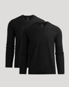 Two black long-sleeve shirts on a light gray background