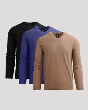Dressy V-Neck Sweater 3-Pack displayed overlapping.