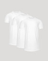 Two white t-shirts on a light gray background