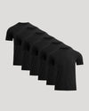 Six black Short Classic Crew Neck Tee - Men's Premium Cotton Blend T-Shirt - Athletic Fit displayed in a row, showing a clean, simple design ideal for men's basics.