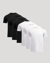 Six-pack set of Short Classic Crew Neck Tee - Men's Premium Cotton Blend T-Shirt - Athletic Fit in black and white, showcasing simple men's basics with a clean athletic silhouette.