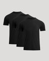 Three black Short Classic Crew Neck Tee - Men's Premium Cotton Blend T-Shirt - Athletic Fit displayed on a neutral background, showcasing a men's basics wardrobe essential.